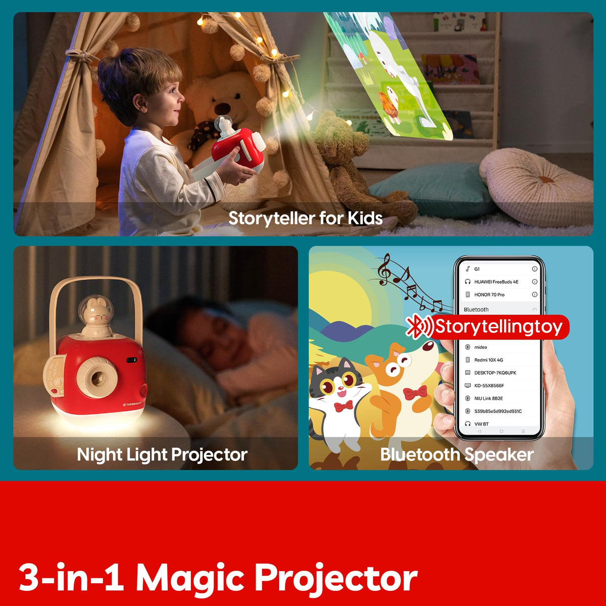Top Bright Story Projector is lightweight with a handy handle for travel and care.