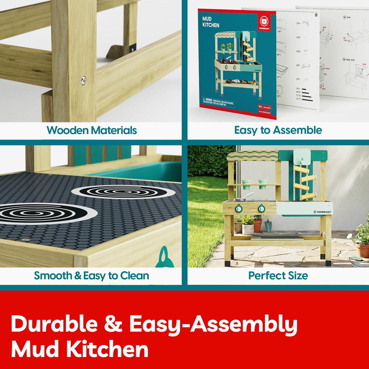 Top Bright 4-In-1 mud kitchen makes a great summer gift for kids aged 3+.
