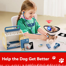 TOP BRIGHT wooden-case keeps all tools organized during playtime.