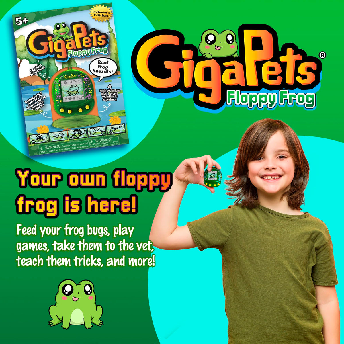 Top Secret Toys Giga Pet Floppy Frog close-up game screen showing interactive play