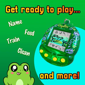 Top Secret Toys Giga Pet Floppy Frog mini-games interface for nine activities