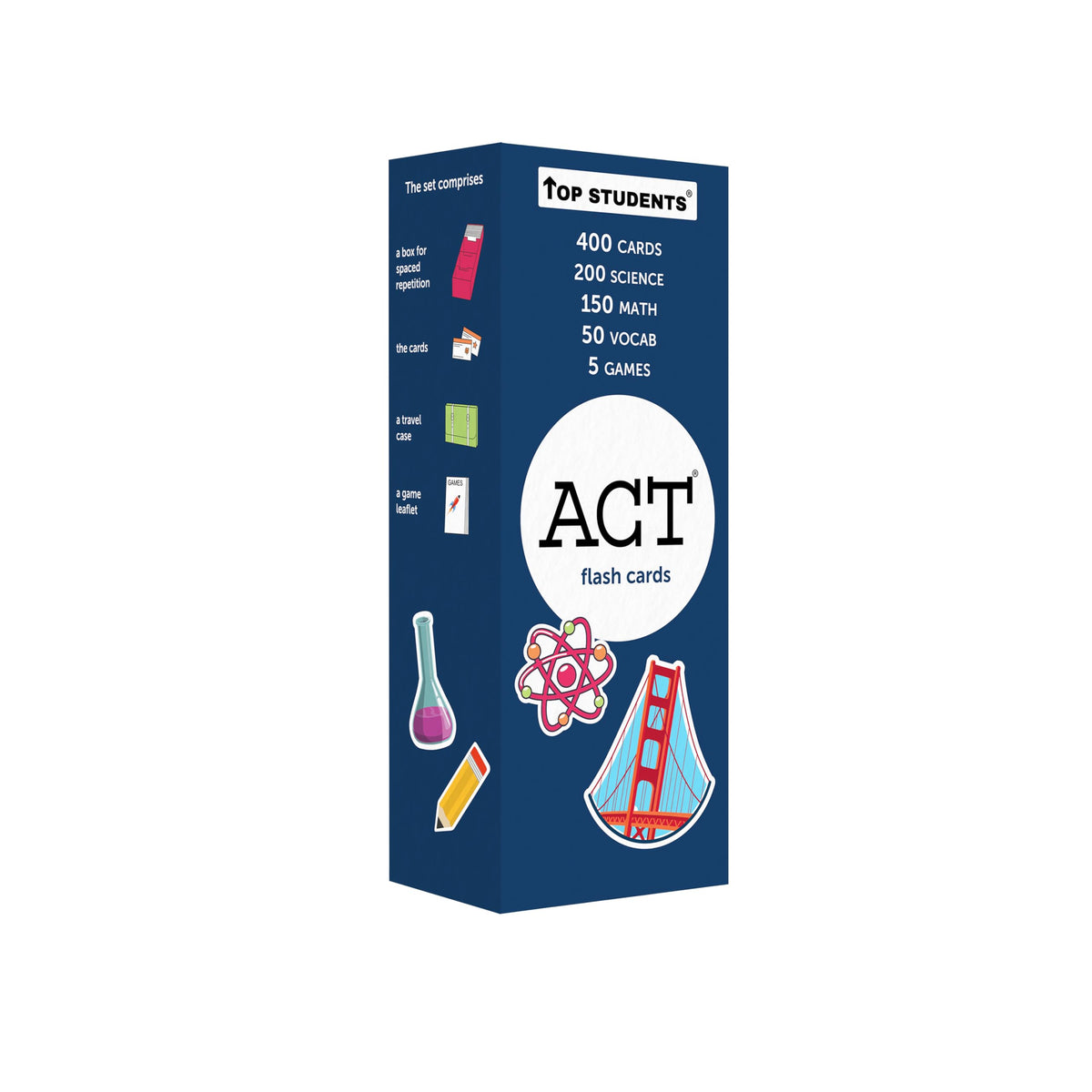 TOP STUDENTS ACT flash cards spread showing math and science topics for efficient review.