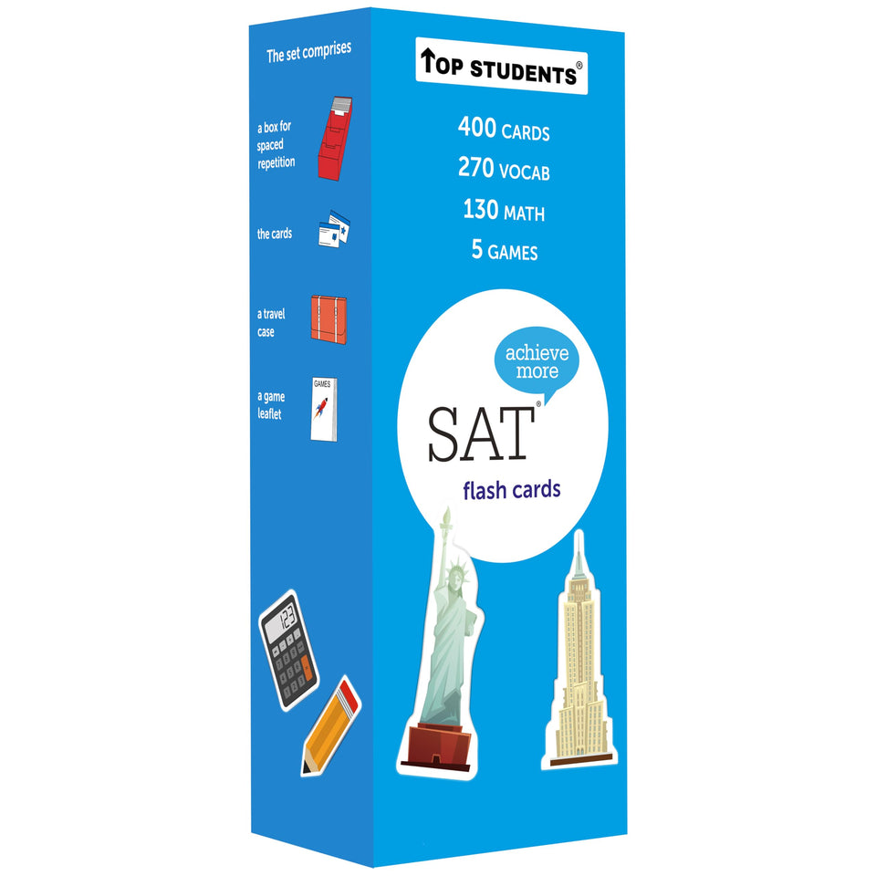 TOP STUDENTS SAT flash cards front cover, a complete SAT prep kit for students