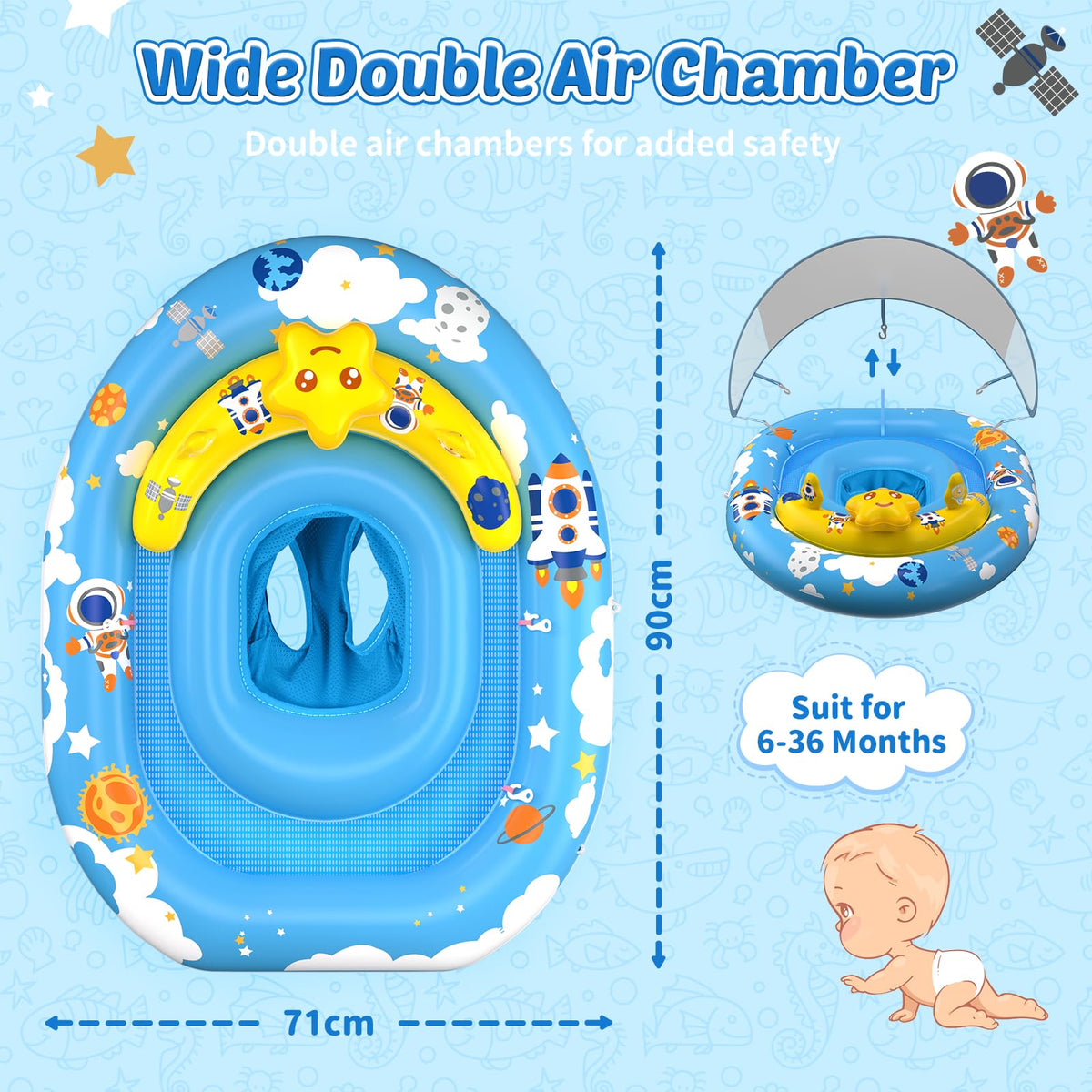 Topchase float with dual inflation chambers for stability and buoyancy.