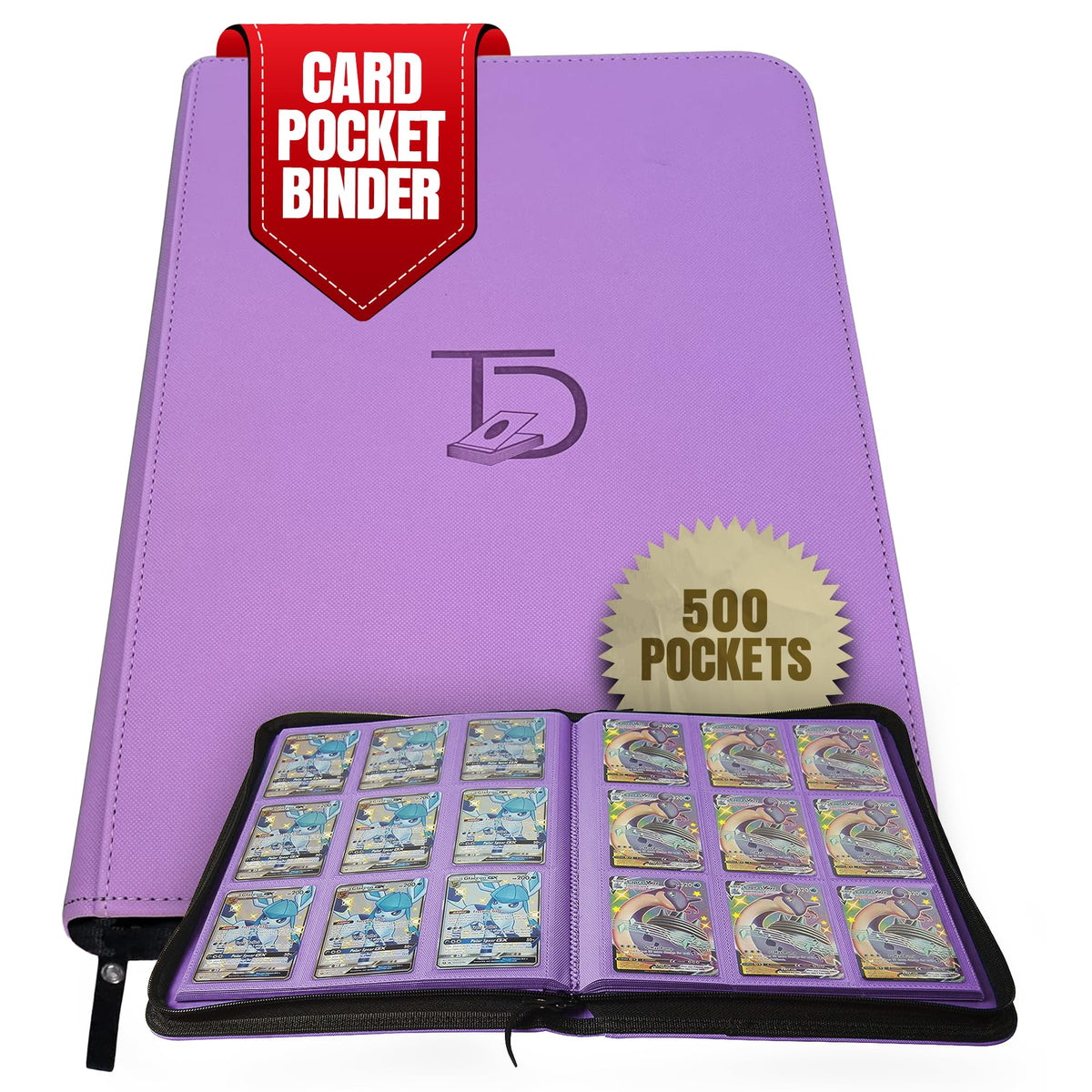 TopDeck 500 Card Binder Pro front view shows premium purple leather for elegant storage