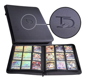 TopDeck 500 Card Ringless Zip Binder Pro front view highlights premium leather and sleek organization.