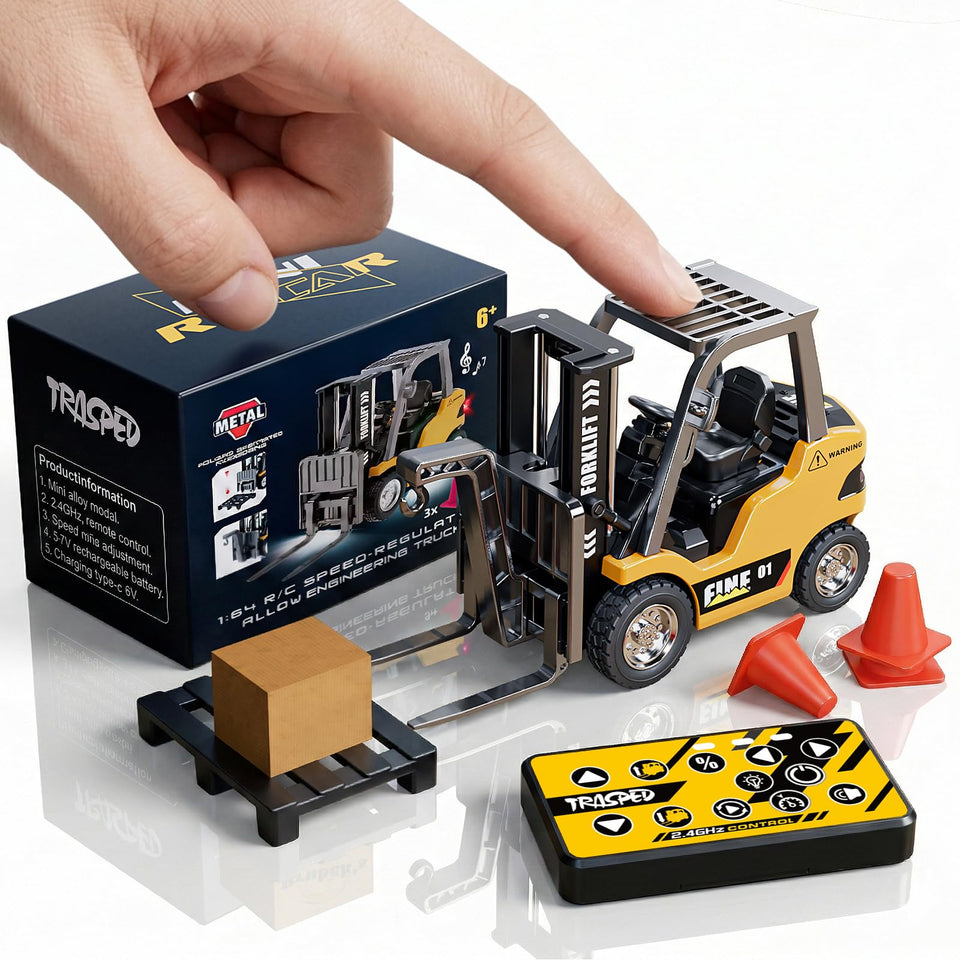 TOPMVP mini RC forklift toy front view for engaging desk play sessions