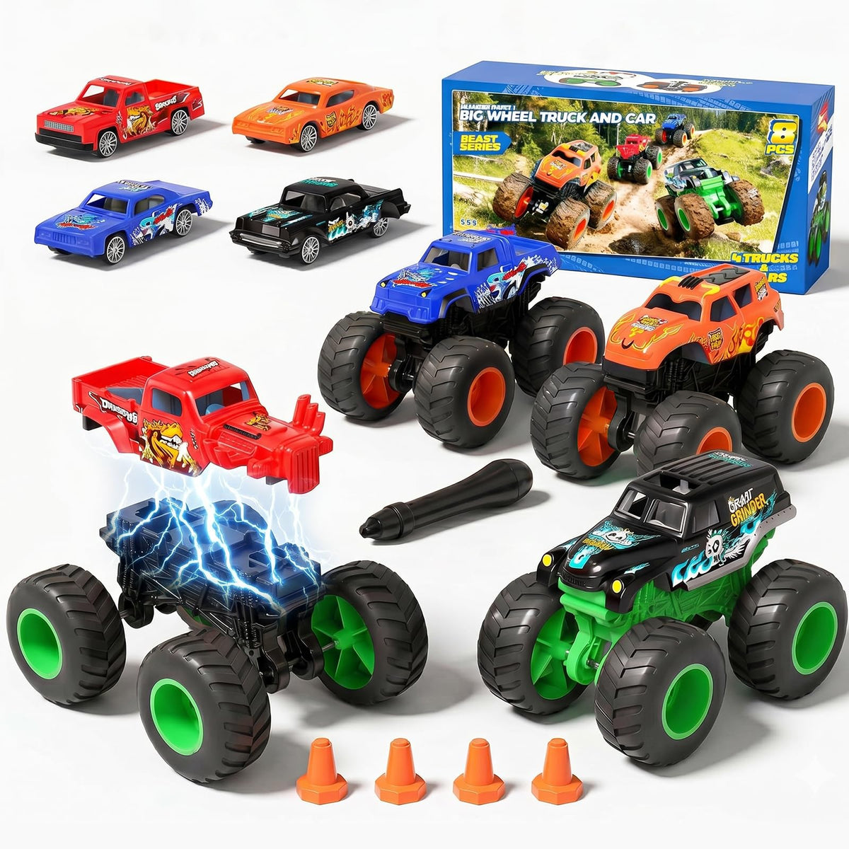 TOPMVP Shark monster truck with rugged wheels for carpet play and stunts