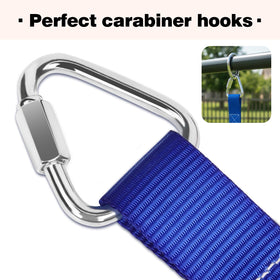 TOPNEW climbing net carabiners attached to slackline for quick setup