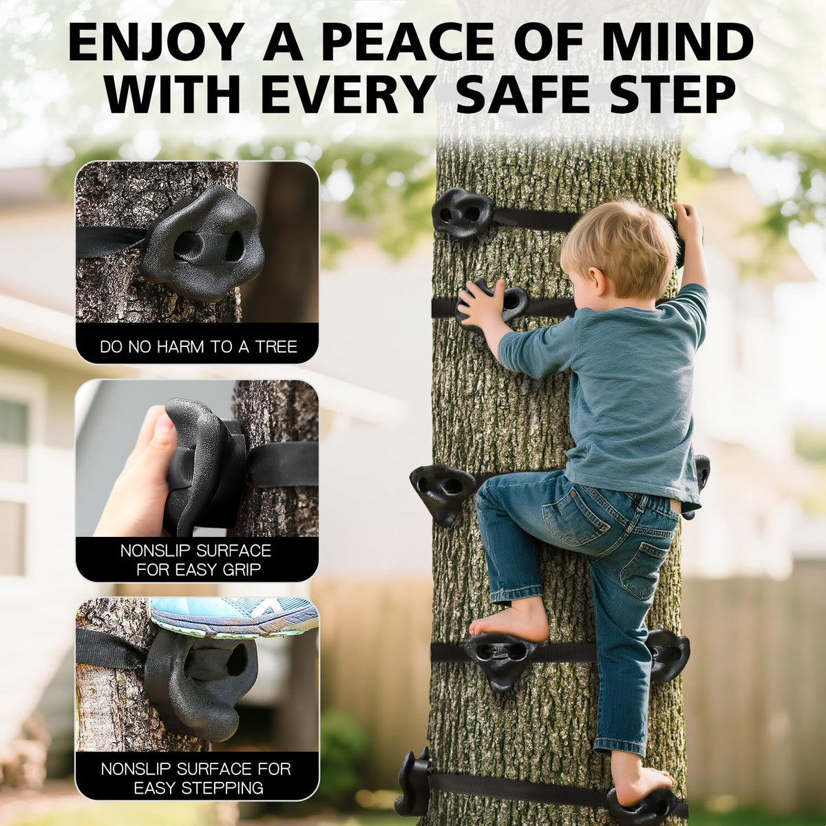 TOPNEW ergonomic textured holds designed for kid-friendly grip and reduced slipping on branches.