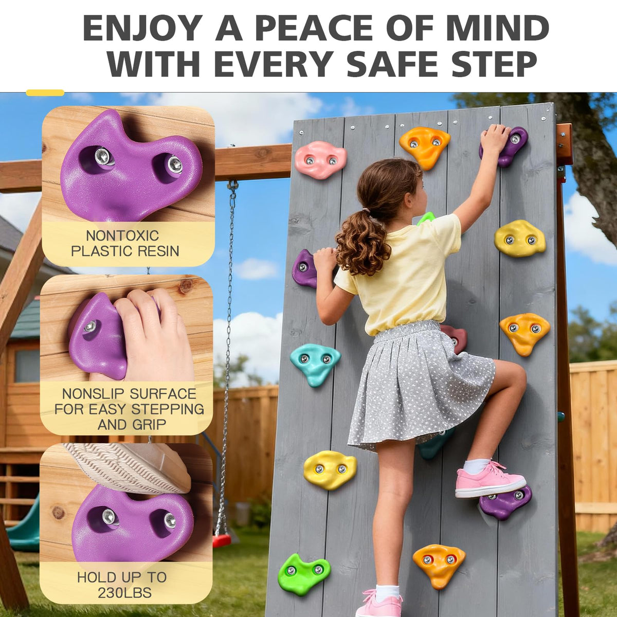 TOPNEW pastel color climbing holds with textured grips for safe climbing.