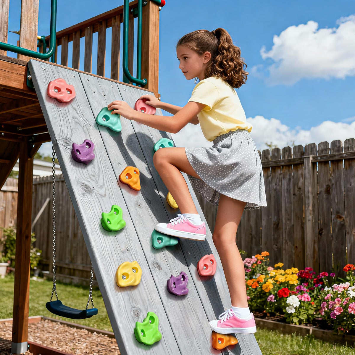 TOPNEW textured grip surfaces on holds improve grip for kids and adults.