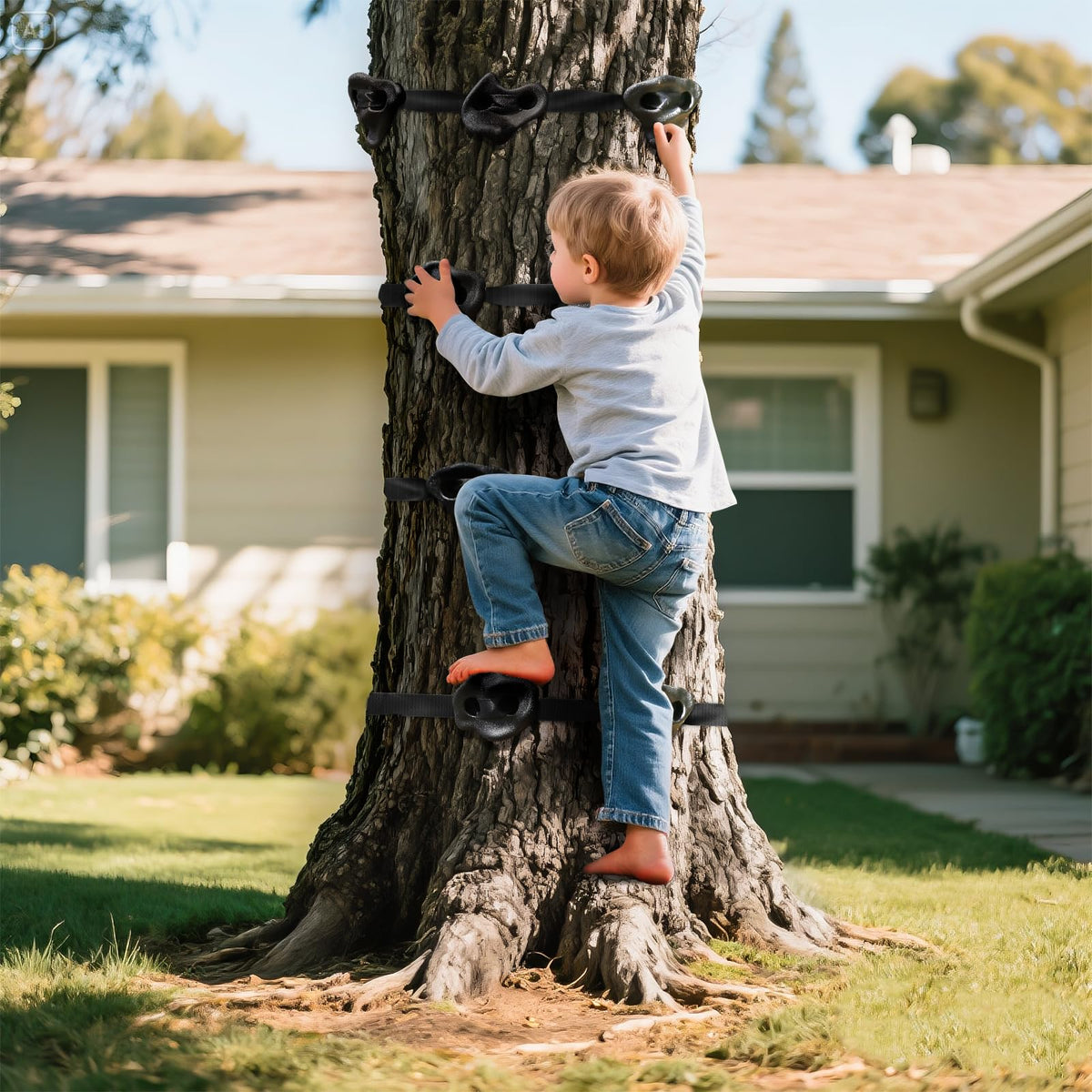 TOPNEW tool-free installation simplifies setup around a tree for quick playtime.