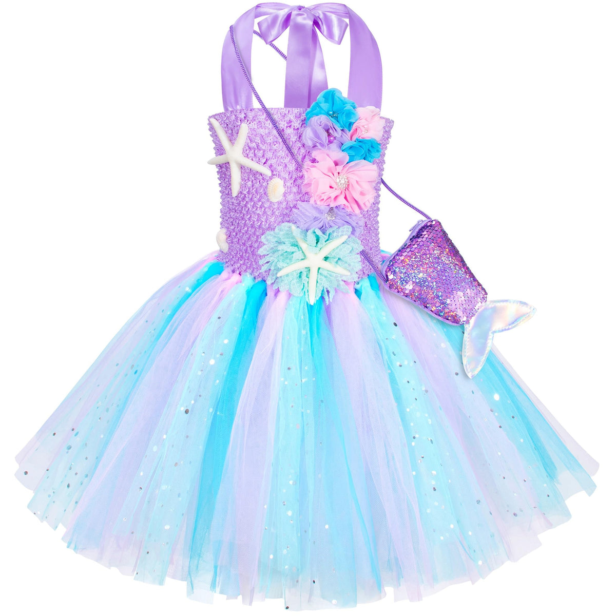 Topney Mermaid Tutu Dress back detail highlights elastic fit and comfort.