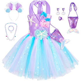 Topney Princess Mermaid Tutu Dress front view with adjustable straps for easy wear.