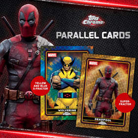 Topps 2025 Deadpool Chrome base set collage represents the 100-card lineup.
