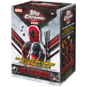 Topps 2025 Deadpool Chrome box front, sealed for secure storage and display.
