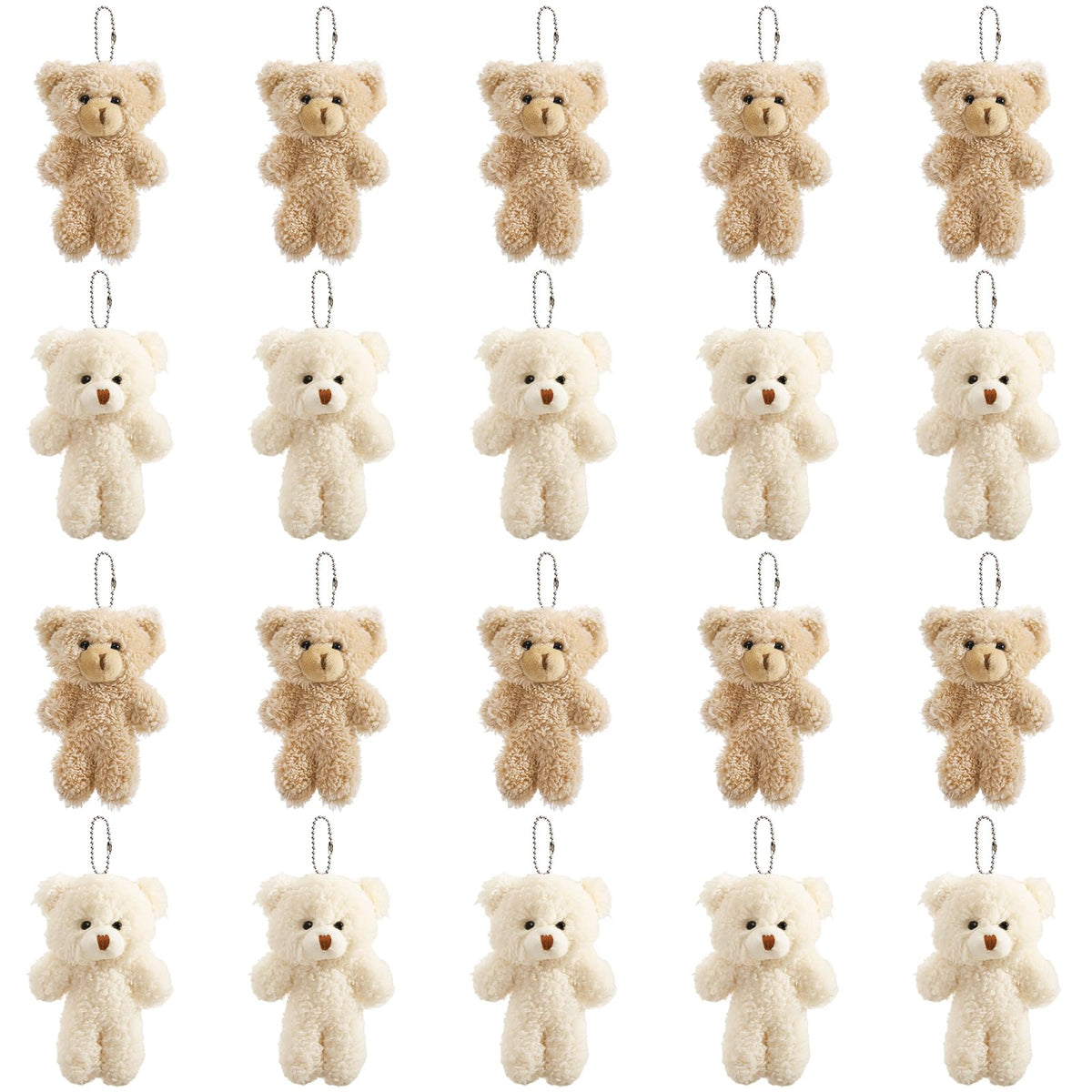 TOPZEA mini plush bear white and brown keychain, palm-size charm for bags and decor.