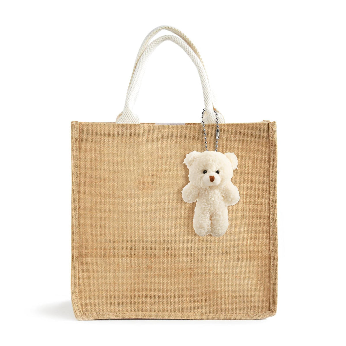TOPZEA tiny plush bear with chain for backpack or tote bag embellishment.