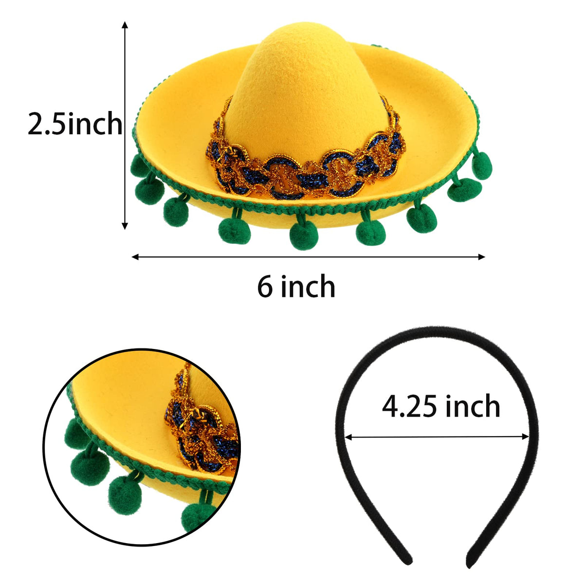 TOPZEA natural straw sombrero headband, lightweight and durable for all-day party fun