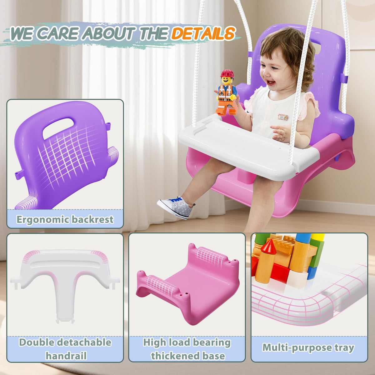 TOREVSIOR safety-belt keeps little riders secure during every swing.
