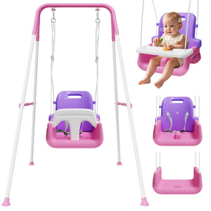 TOREVSIOR toddler swing with tray provides added support for younger children during play.