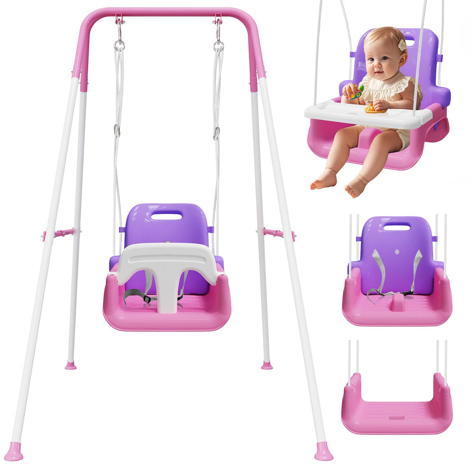 TOREVSIOR toddler swing with tray provides added support for younger children during play.