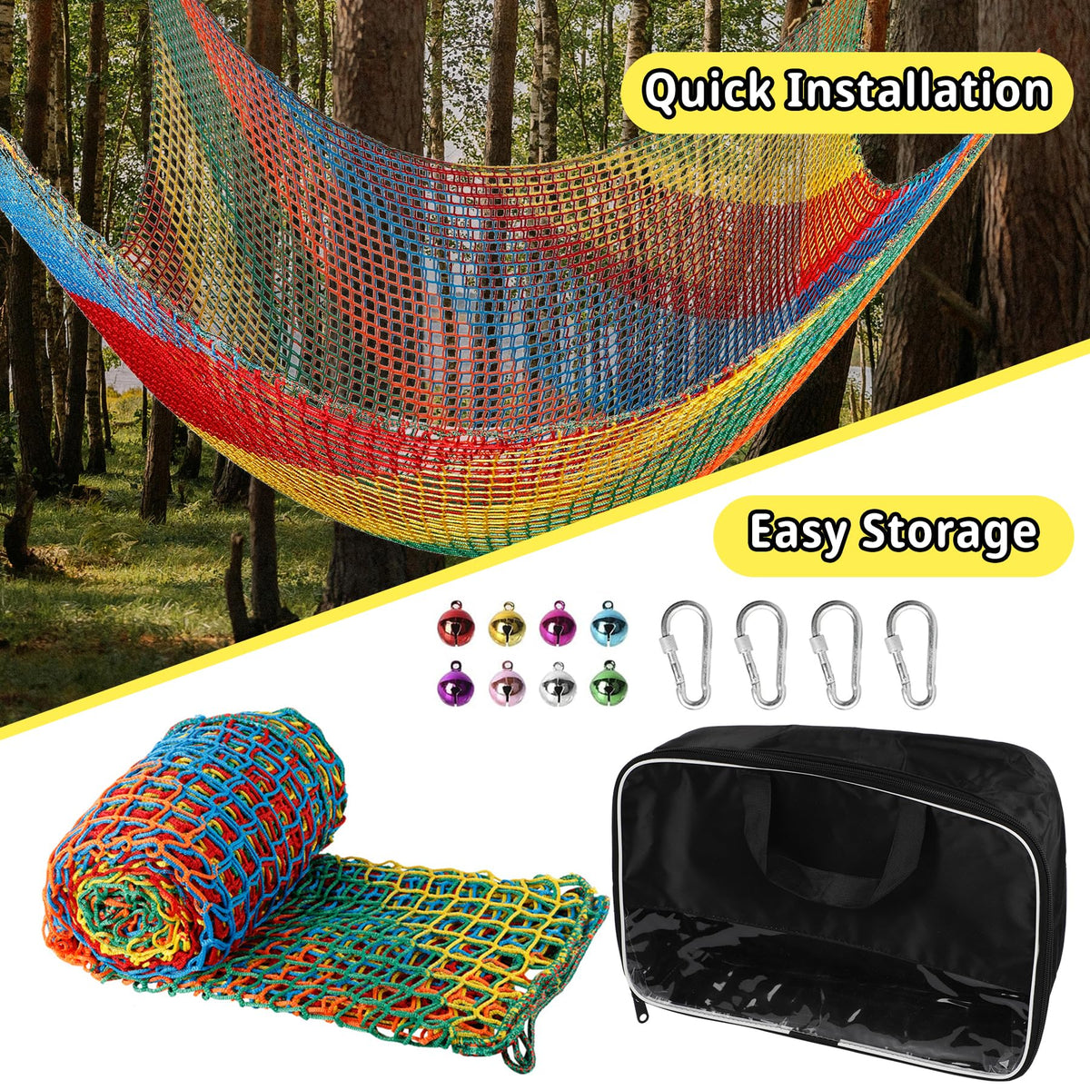 Toriexon climbing net backyard area showcases easy mounting options.