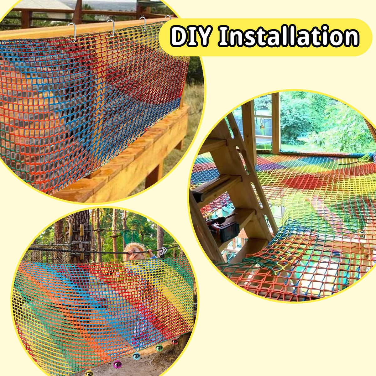Toriexon climbing net hammock-ready layout supports lounging between climbs.