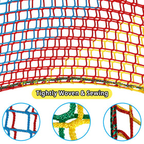 Toriexon climbing net in tree-house playground setup