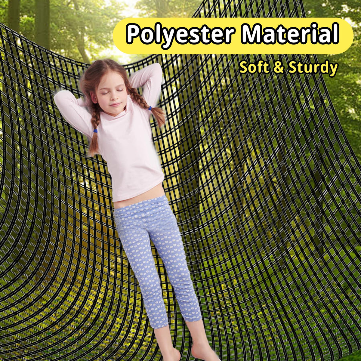 Toriexon playground net stretched-fit; softer, more comfortable once installed.