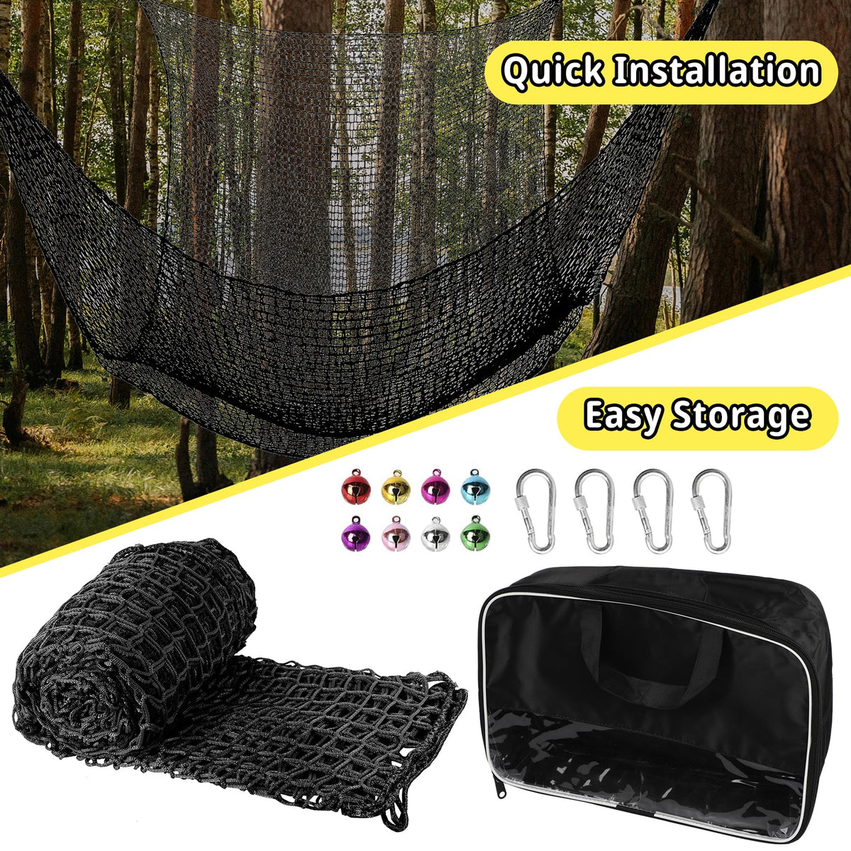 Toriexon versatile setup; treehouse, hammock, swing area.