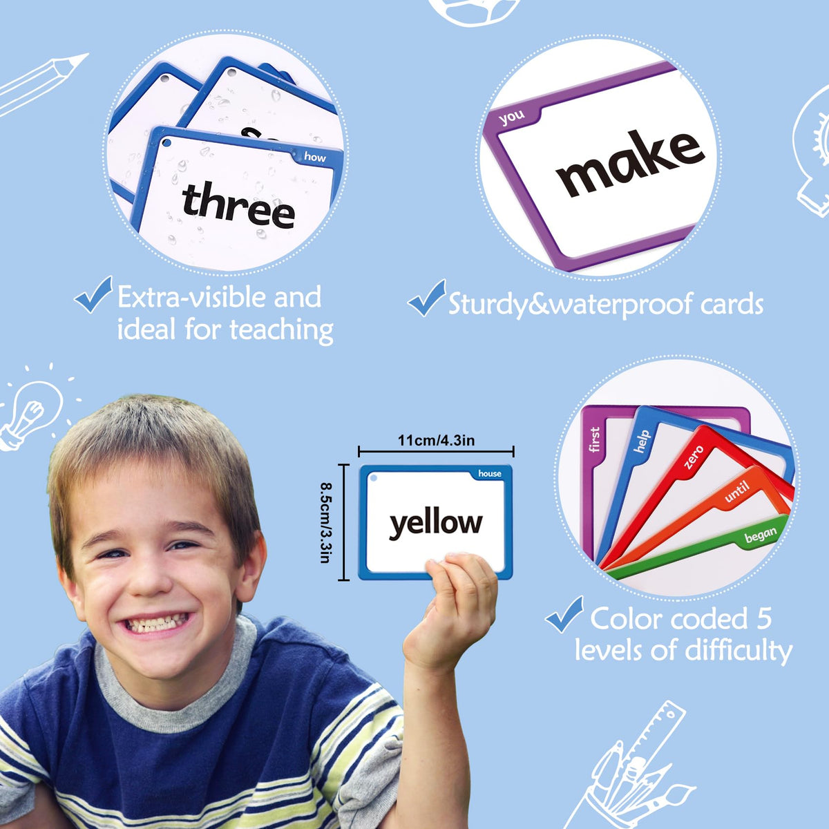 Torlam 520 sight words flash cards feature large print for easy reading.
