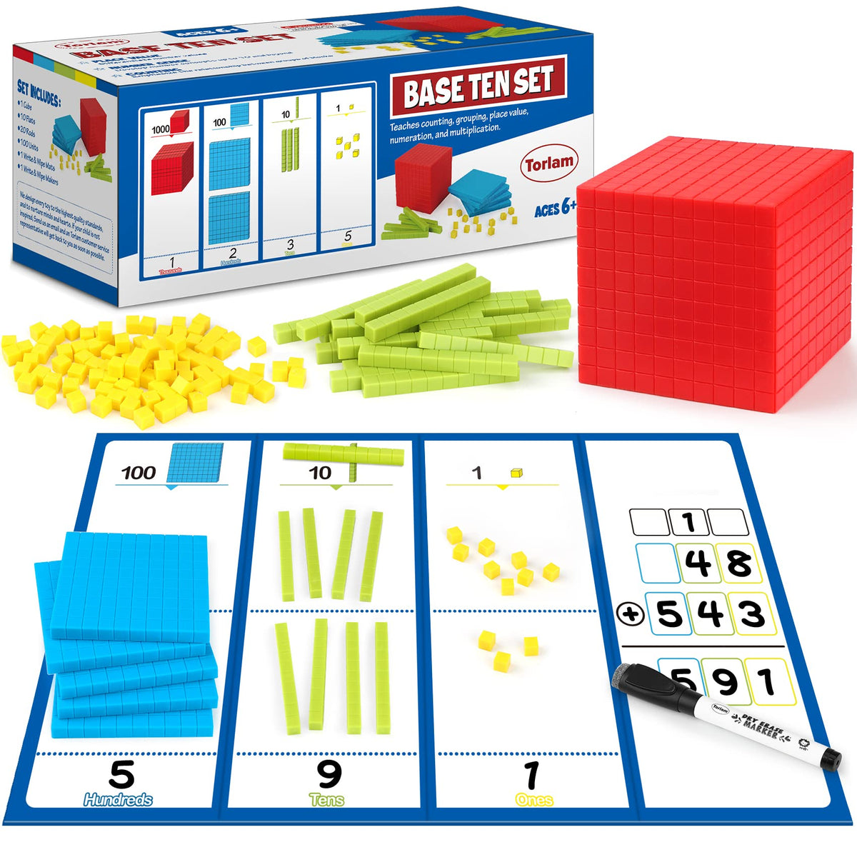 Torlam 131 PCS base ten blocks for hands-on place value learning