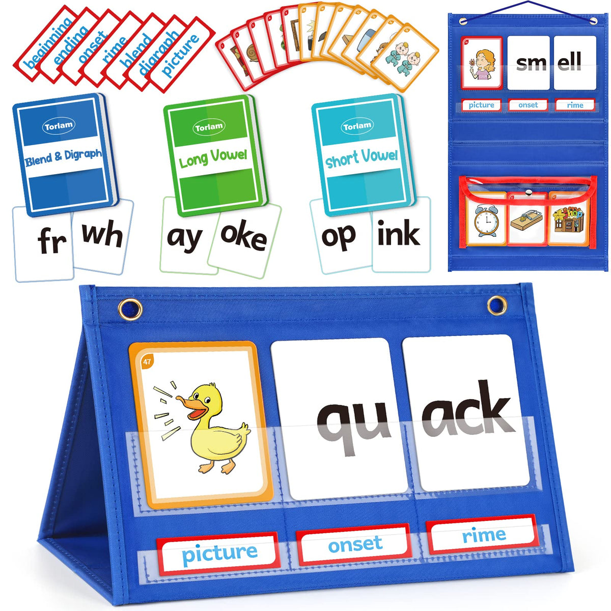 Torlam blends and digraphs pocket chart for tabletop phonics activities.