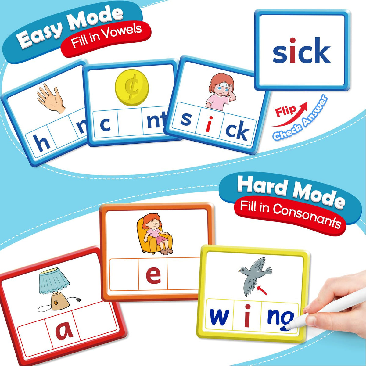 Torlam color coded flashcards blue basic for consonants and early practice