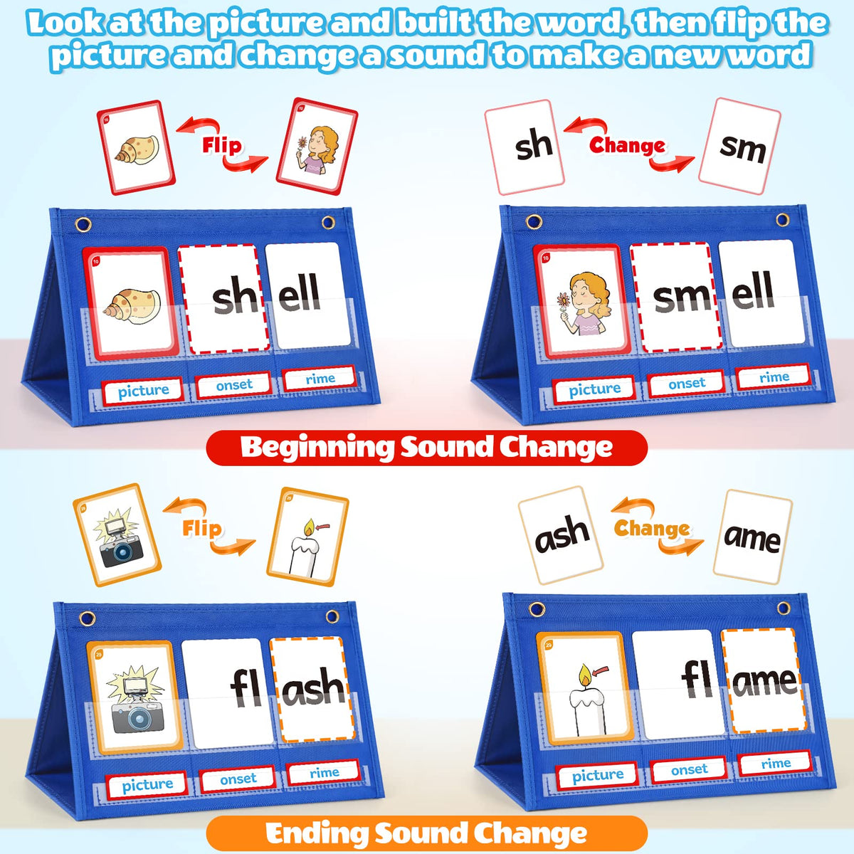 Torlam early reading flash cards set supports phonics practice and vocab building.