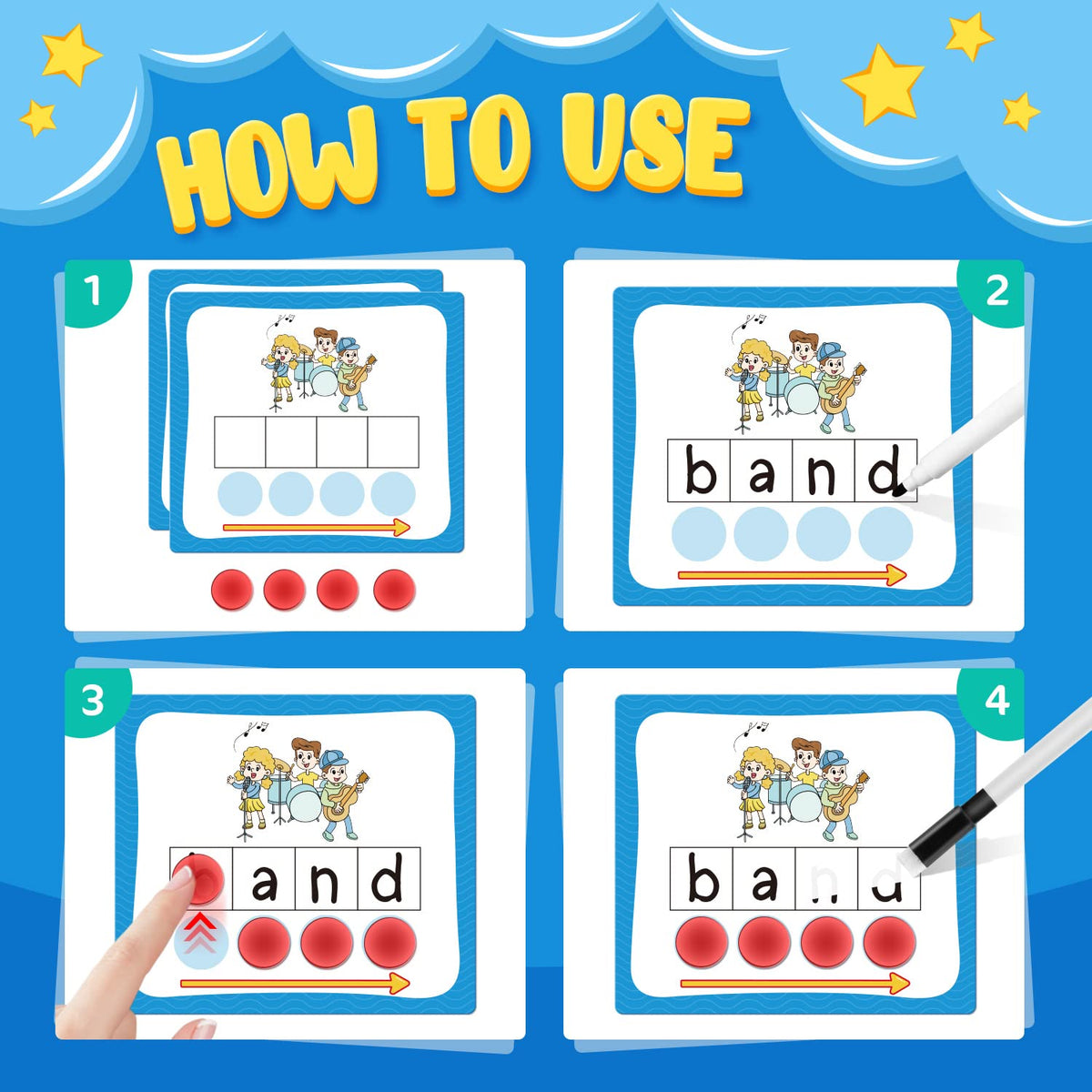 Torlam Elkonin dry-erase markers with reusable spelling activities.