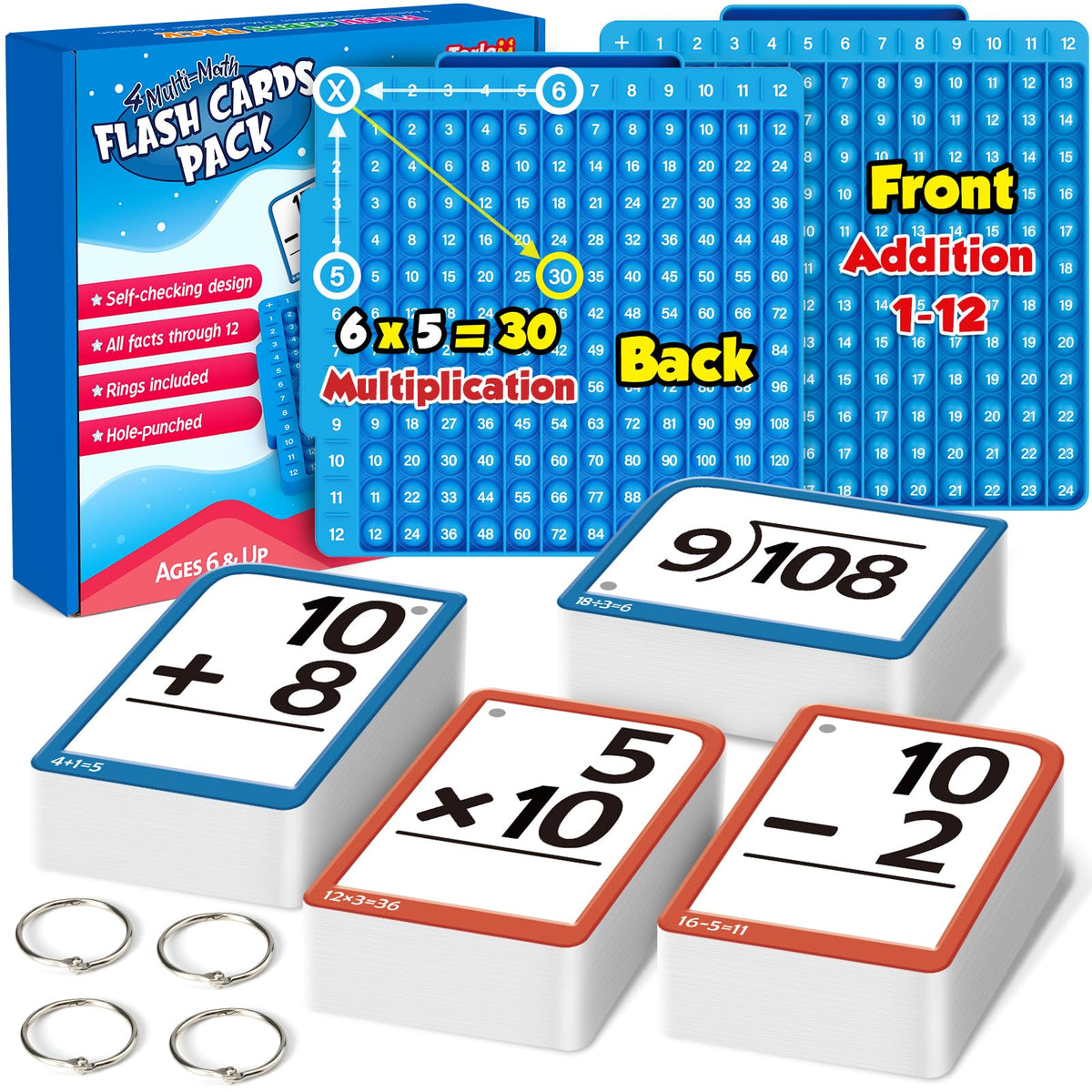 Torlam math flash cards board 12x12 layout for interactive practice