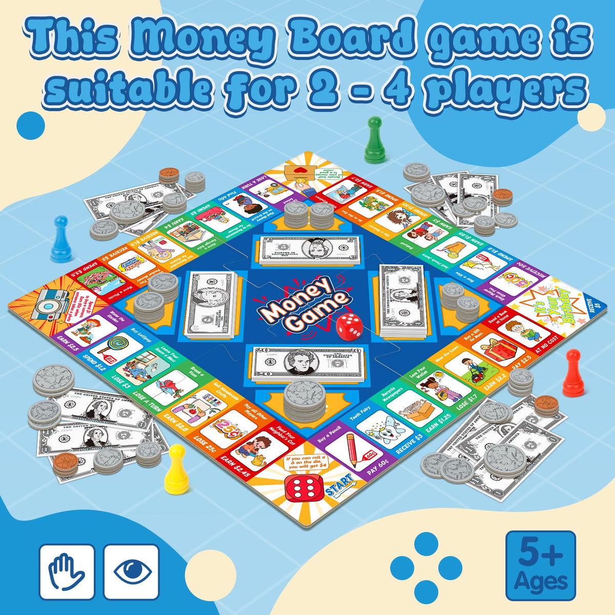Torlam Money Board Game coins for hands-on counting and change practice