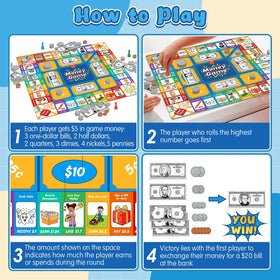 Torlam Money Board Game colorful pawns aid tracking moves and transactions