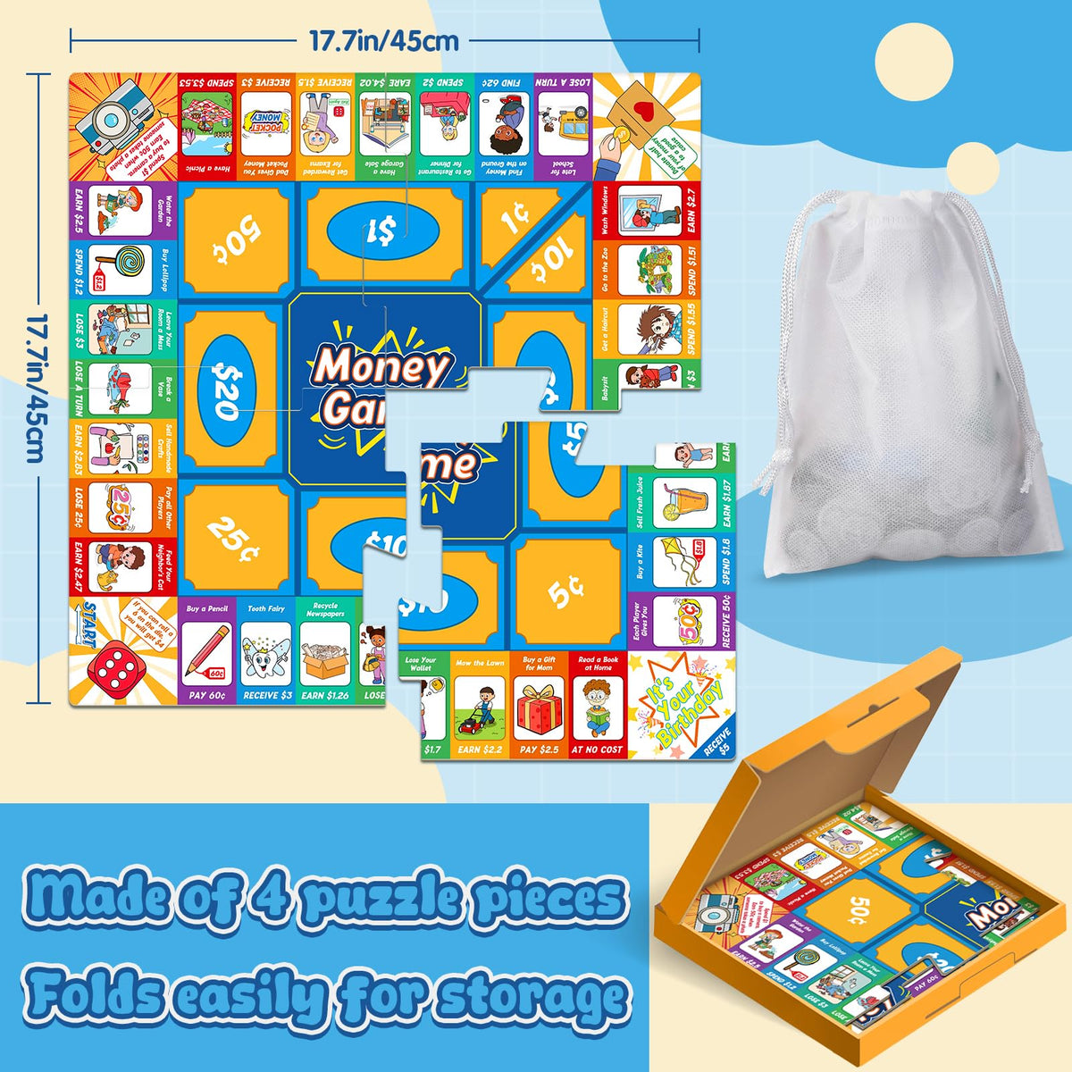 Torlam Money Board Game storage bag keeps components organized after play