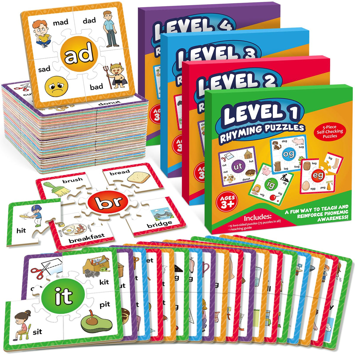 Torlam Phonics Puzzle Cards Level 1 front view to support early reading skills.
