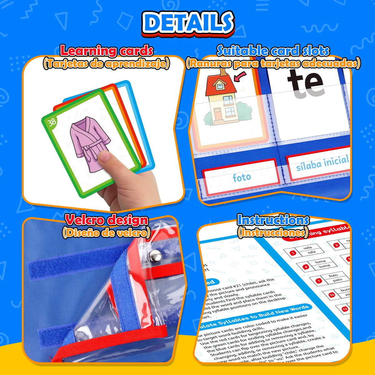 Torlam detachable storage pocket keeps syllable and picture cards organized