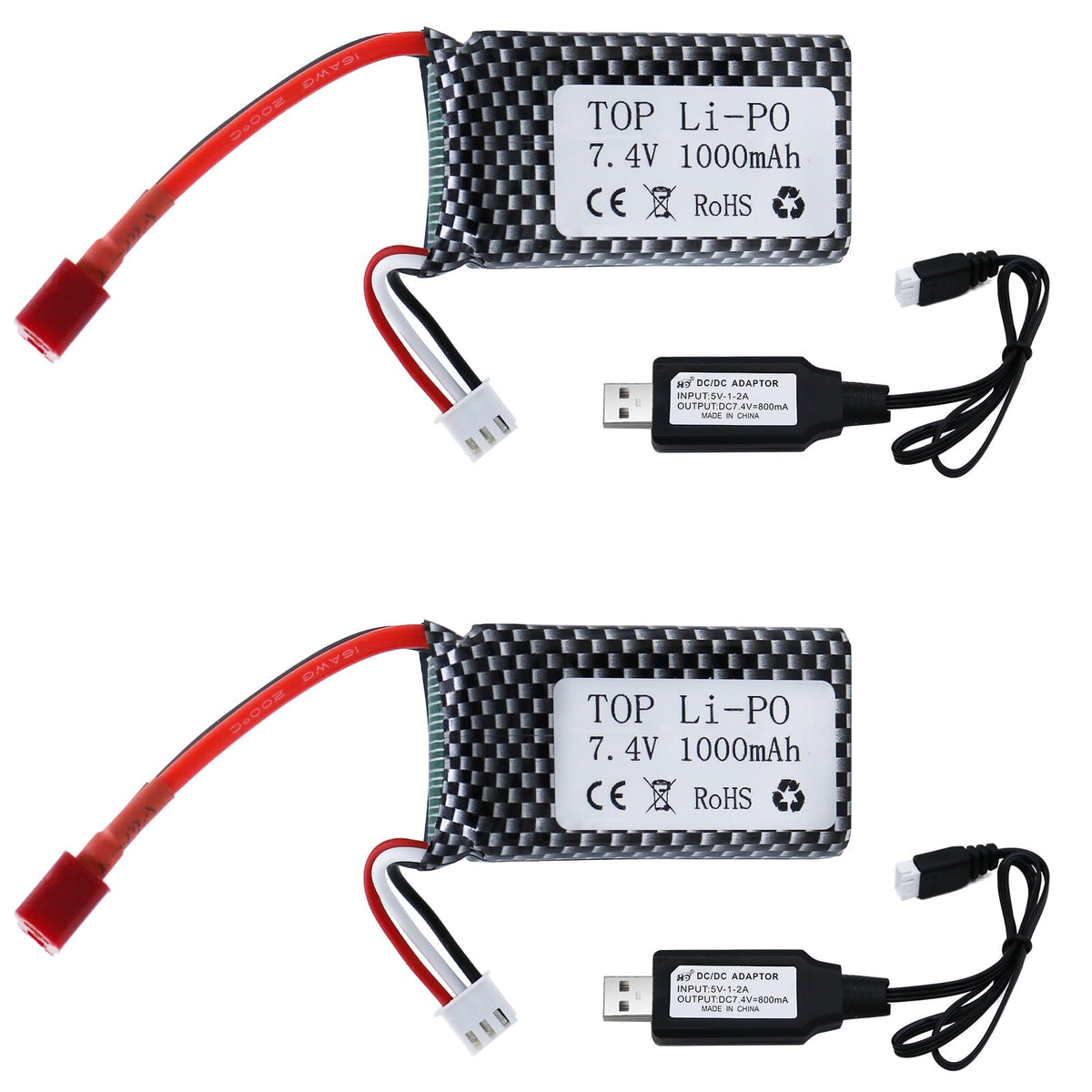Tosiicop 7.4V 1000mAh battery pack with T plug, ready for RC trucks.