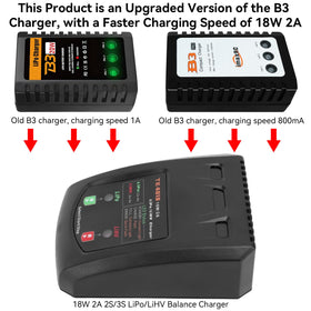 Tosiicop LiPo balance charger connector view highlights XH3P-XH5P compatibility