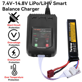 Tosiicop LiPo balance charger packaging shows included manual and cable