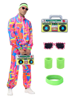 Tosjack neon tracksuit front view for a bold retro look at parties.