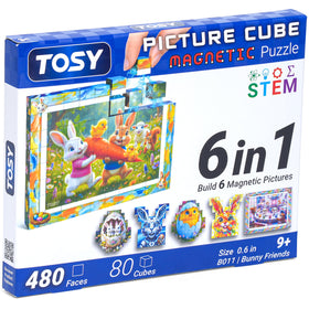 TOSY Picture Cube Bunny Friends on display shelf with vivid UV art