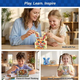 TOSY Picture Cube Bunny Friends in action with six puzzle magnets